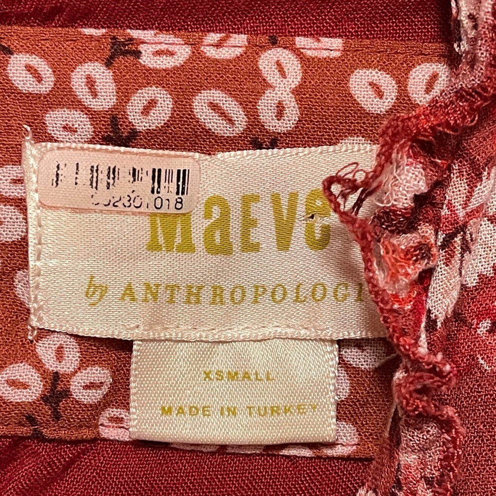 Anthropologie Maeve Esther Tiered Dress Red Fairy Grunge Boho Prairie Floral XS - Picture 4 of 8